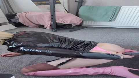 Sissy preparing for massive ebony cock with anal training